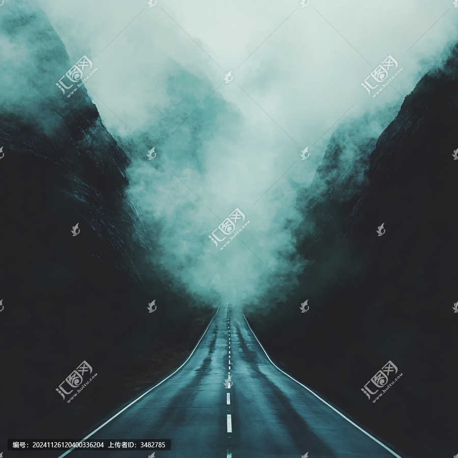 雨霧山路圖片素材下載