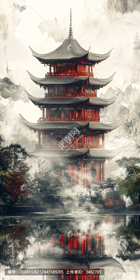 古風(fēng)國潮樓閣仙境圖