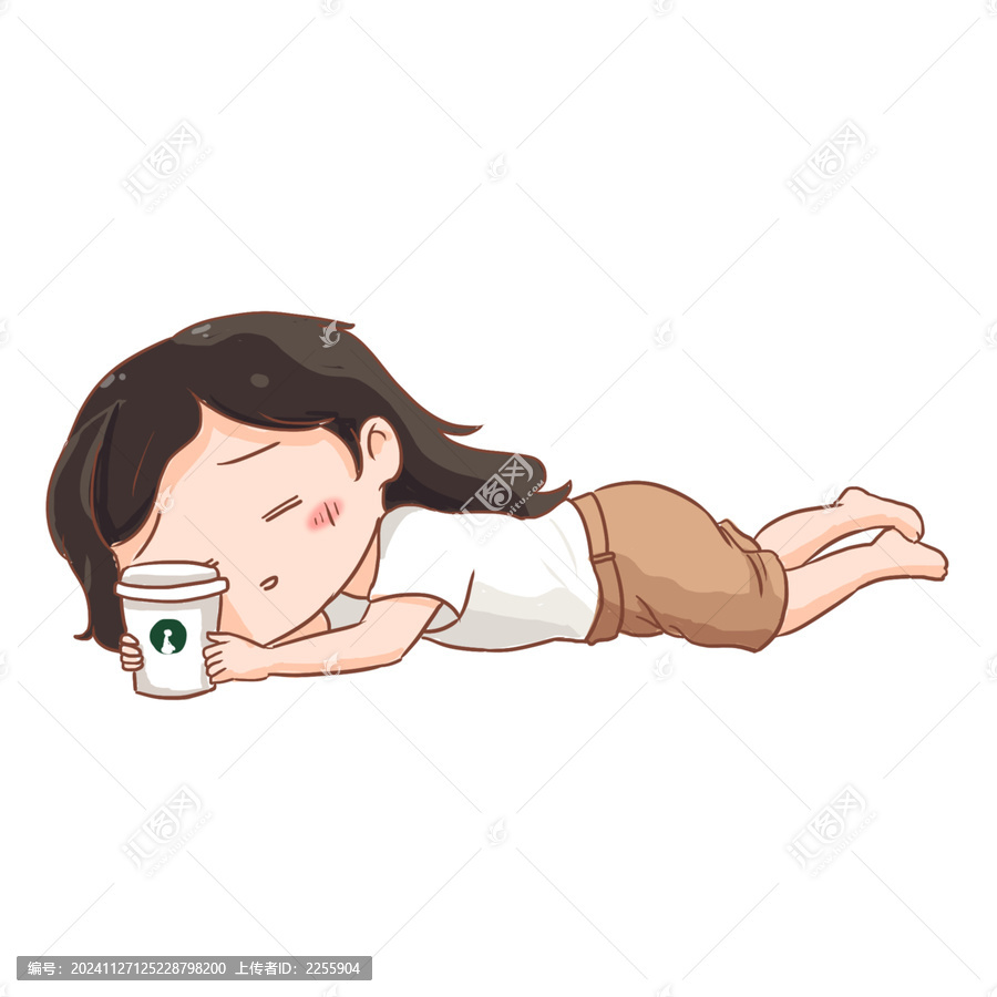 手繪卡通人物懶散躺平免摳元素