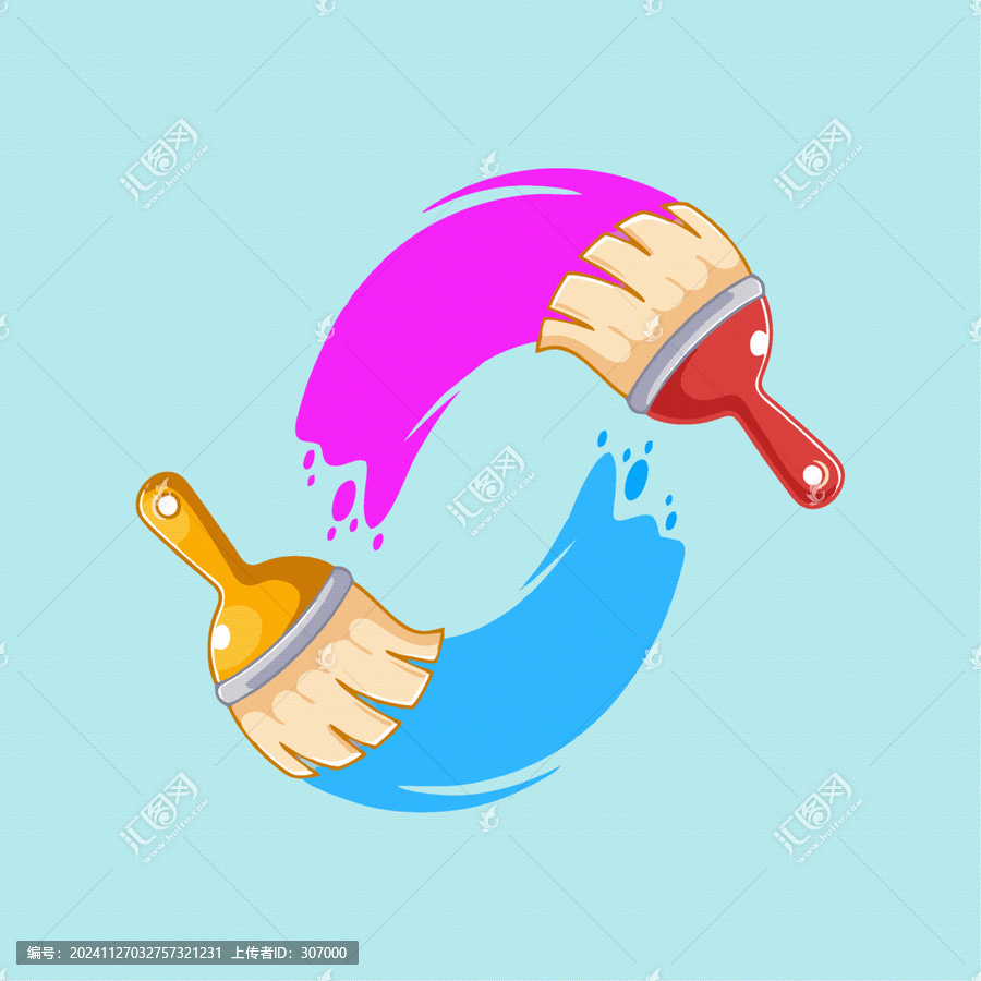 可愛畫筆油漆刷子Q版兒童插畫