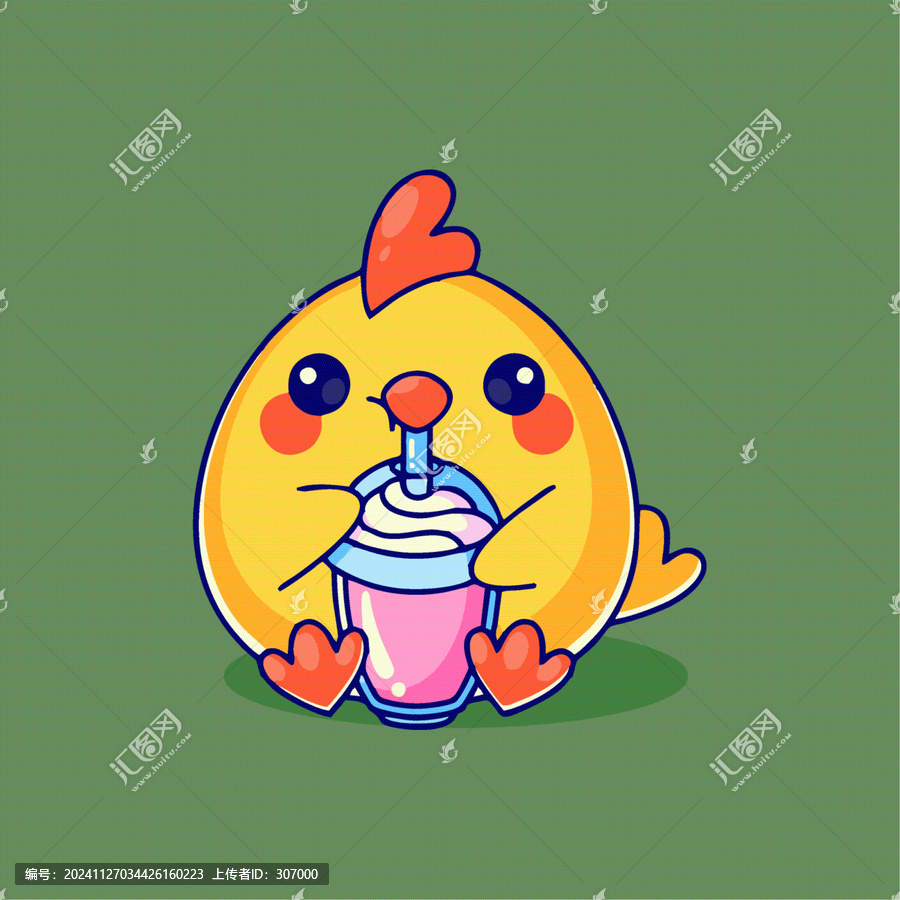 可愛小黃雞奶茶Q版兒童插畫