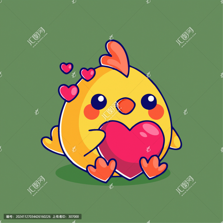 可愛(ài)小黃雞紅心Q版兒童插畫(huà)