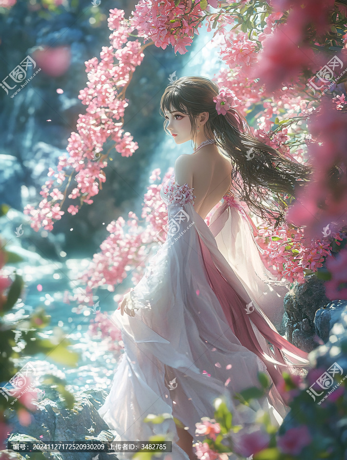 唯美花下少女