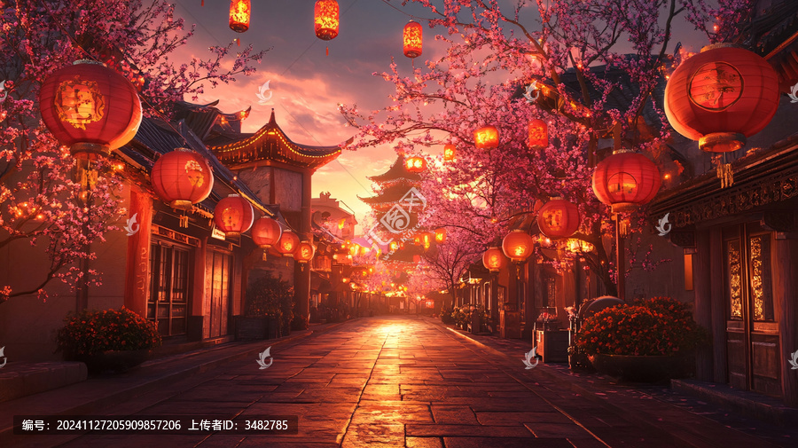 古代街道夜景