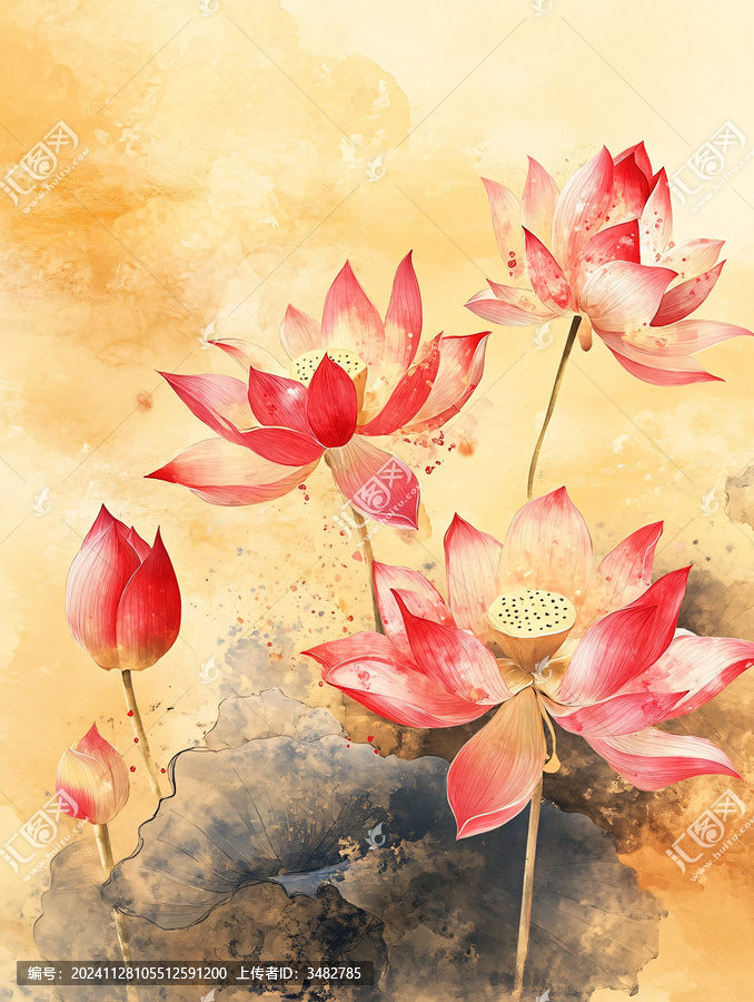 中國風紅荷花