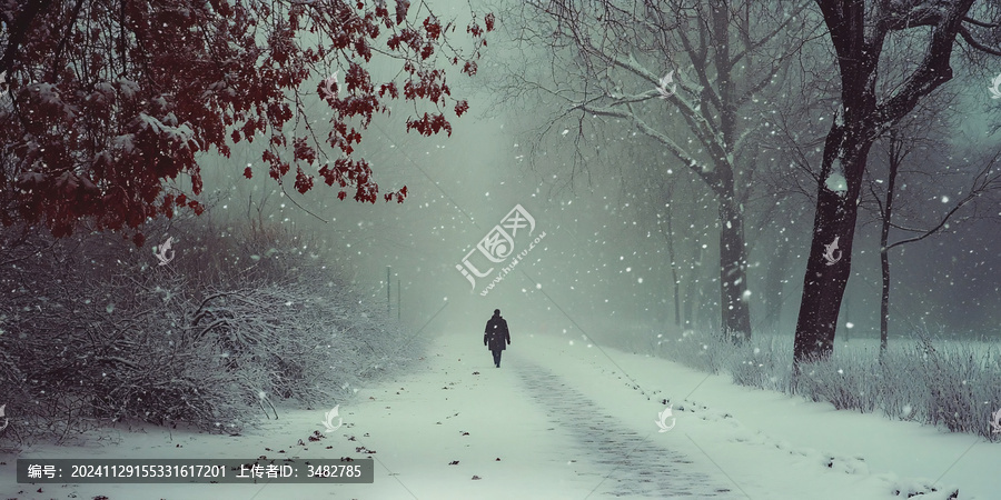 雪地獨自行走的男人