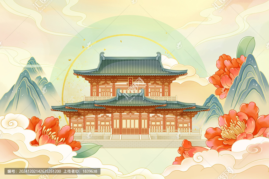 西安華清宮古建筑插畫(huà)