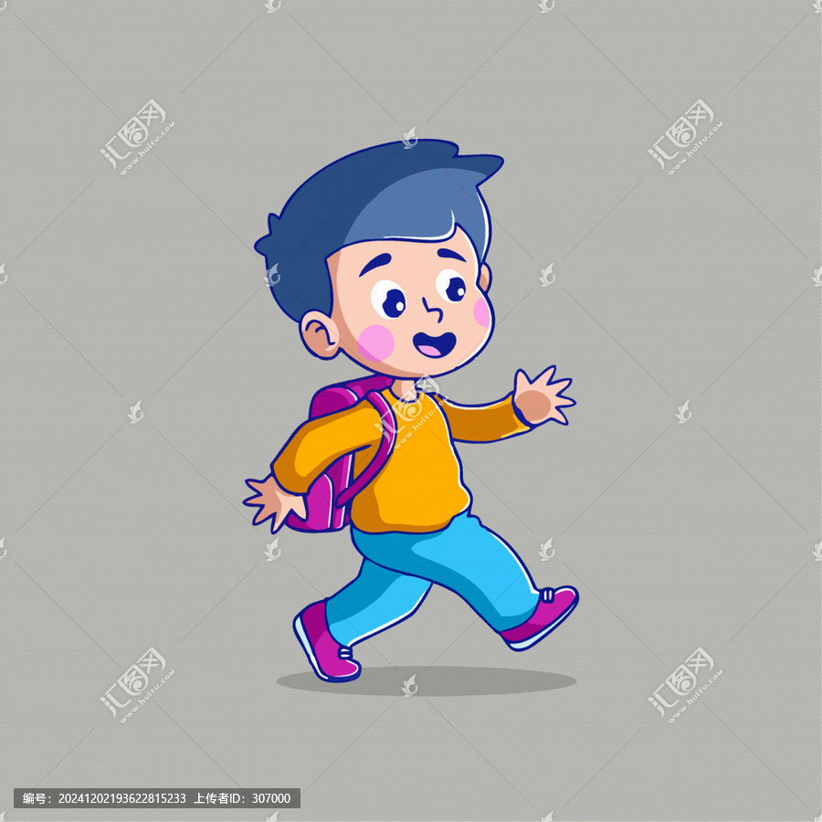 可愛(ài)趣味高高興興上學(xué)學(xué)生矢量卡通插畫(huà)