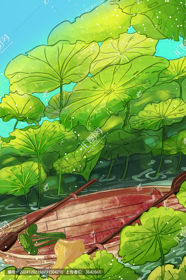 小暑節(jié)氣夏天風景荷塘荷葉治愈系插畫無人