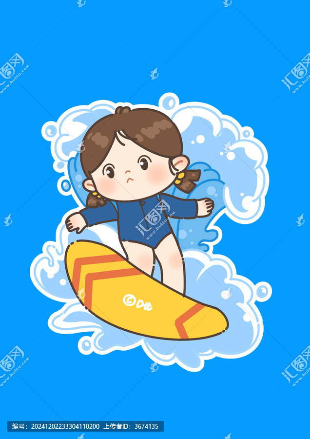 兒童插畫夏天沖浪女孩