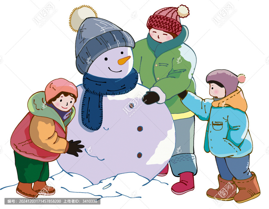 三個人堆雪人素材