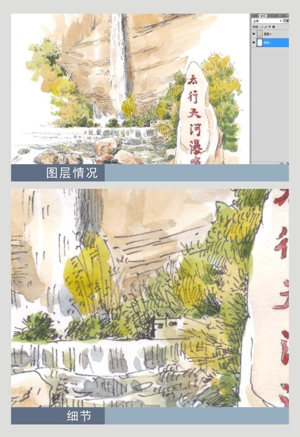 河南新鄉(xiāng)八里溝天河瀑布水彩