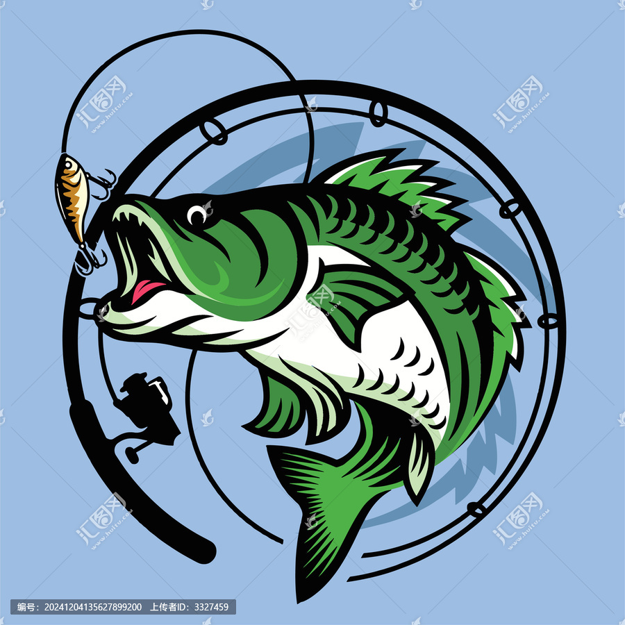 潮流插畫戶外露營釣魚圓形海釣海洋服裝