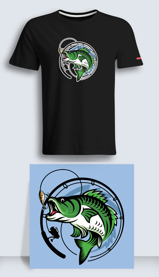 潮流插畫戶外露營釣魚圓形海釣海洋服裝