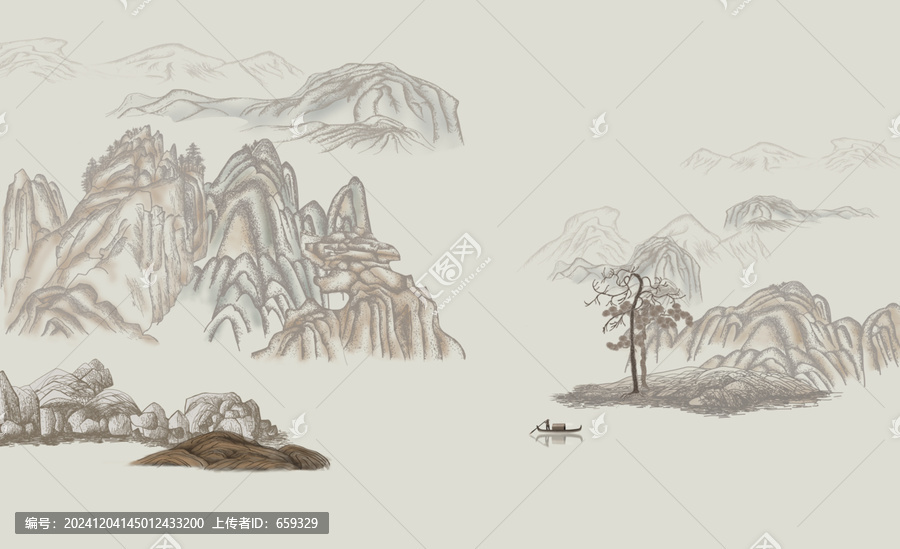新中式背景墻壁畫
