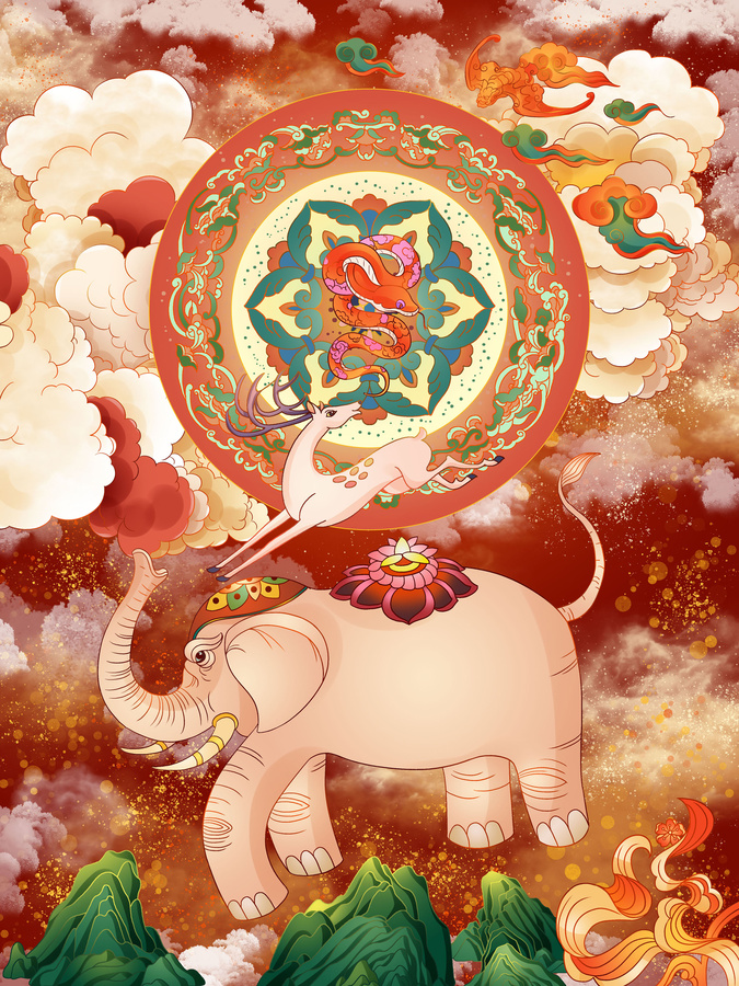 蛇年太平有象祝福主題插畫