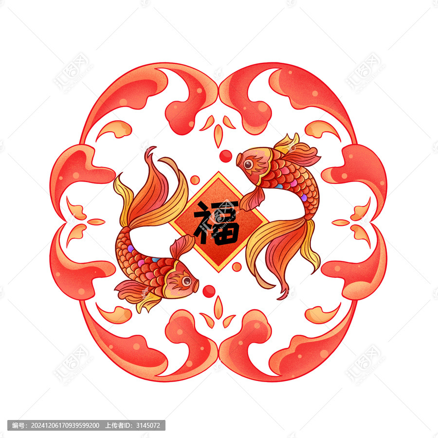 新年錦鯉窗花插畫