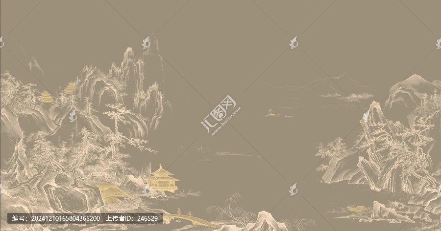 新中式線描山水背景墻