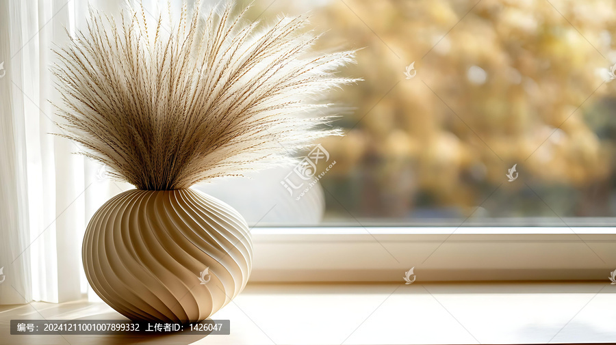 淺褐色花瓶與蘆葦裝飾