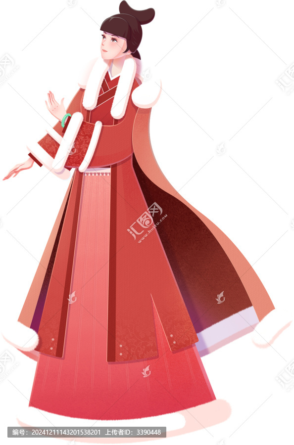 古代冬裝紅衣女子免摳元素
