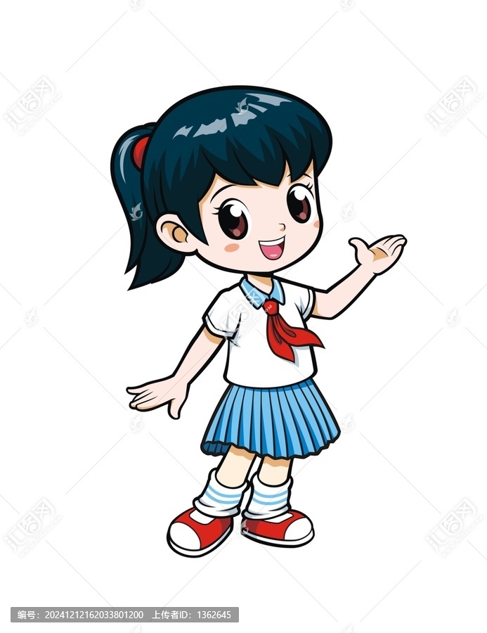 卡通可愛女孩紅領(lǐng)巾形象矢量圖