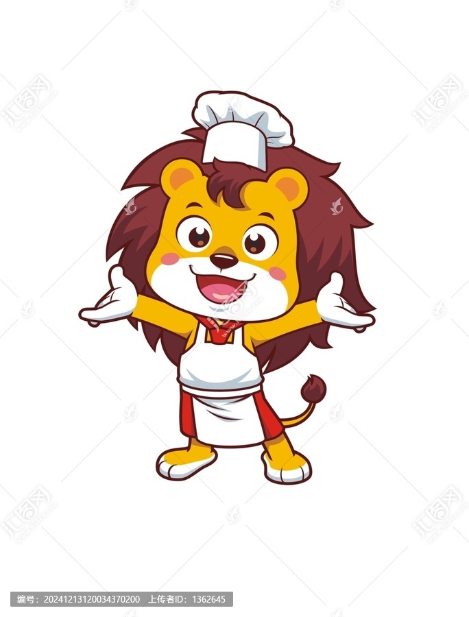 卡通可愛小獅子廚師形象矢量圖