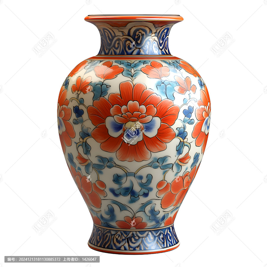 [免摳素材]花卉圖案中國瓷花瓶