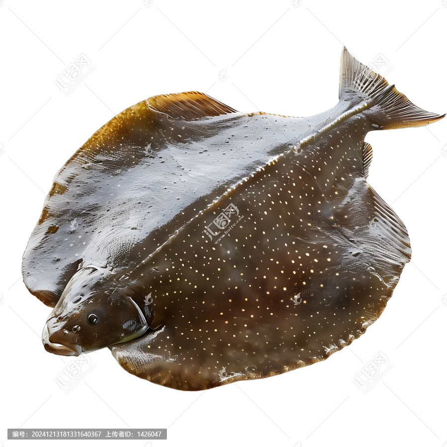 [免摳素材]白色背景上的新鮮完整比目魚