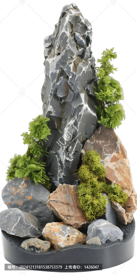 [免摳素材]灰色巖石與綠色植被的組合