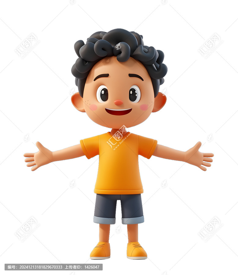 [免摳素材]一個(gè)可愛(ài)的卷發(fā)小男孩的3D渲染圖