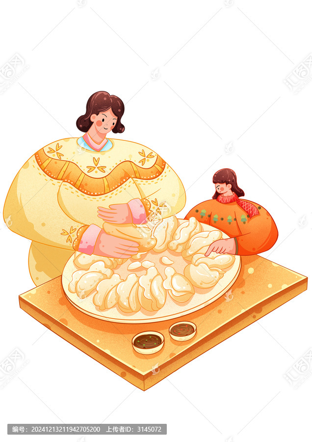 包餃子小場景扁平噪點(diǎn)風(fēng)格插畫