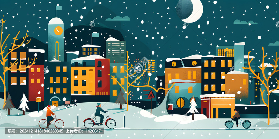 冬夜雪景，自行車(chē)騎行