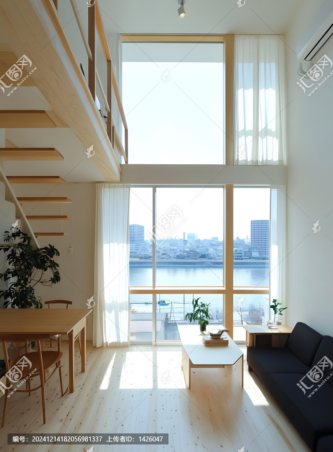 現(xiàn)代簡(jiǎn)約風(fēng)格客廳設(shè)計(jì)，大窗戶城市景觀