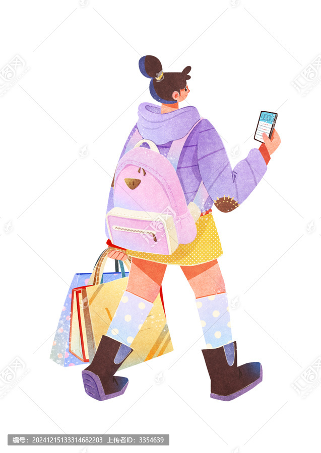 拎著購物袋背雙肩包的女生