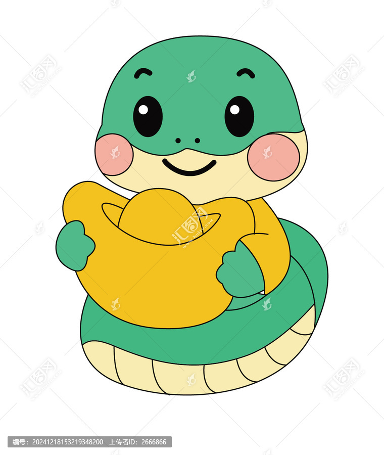 蛇抱著元寶素材蛇年卡通設(shè)計(jì)春節(jié)插畫(huà)