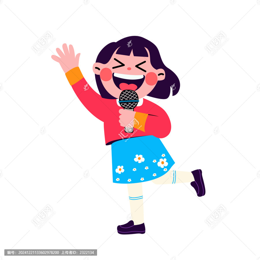 手繪卡通唱歌的小女孩