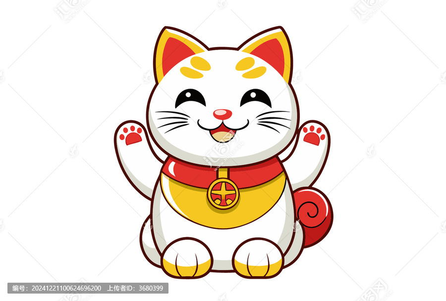 矢量插畫(huà)開(kāi)心微笑雙手招財(cái)貓