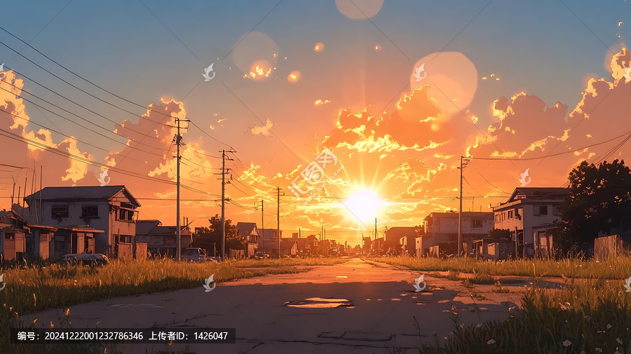夕陽(yáng)下的安靜郊區(qū)街道