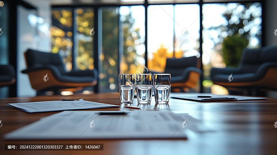 現(xiàn)代會(huì)議室中的水杯