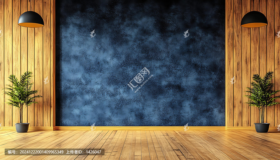現(xiàn)代木質(zhì)與藍(lán)色墻面空置室內(nèi)設(shè)計(jì)