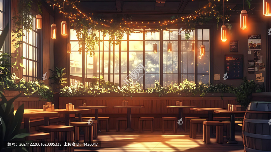 溫暖燈光下的咖啡館室內圖