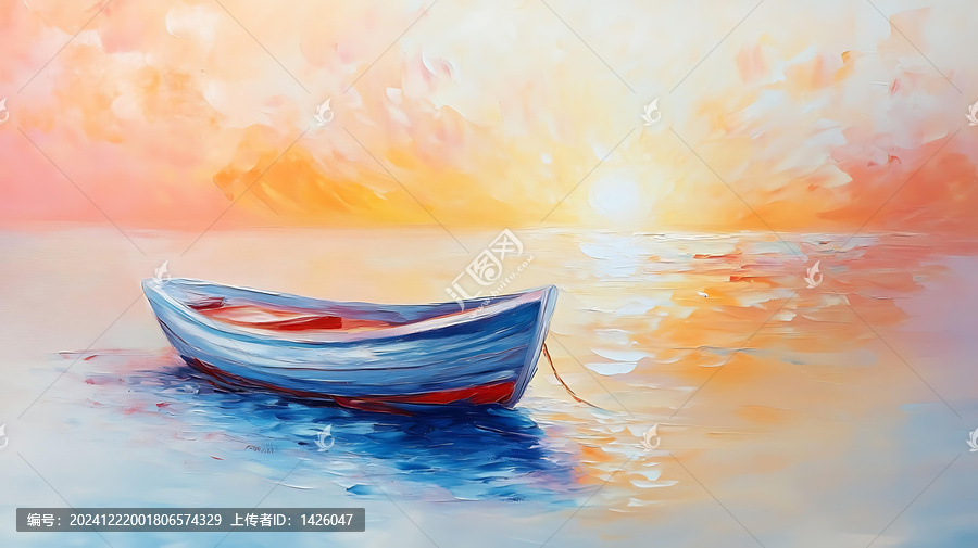 晨曦海邊小船靜謐