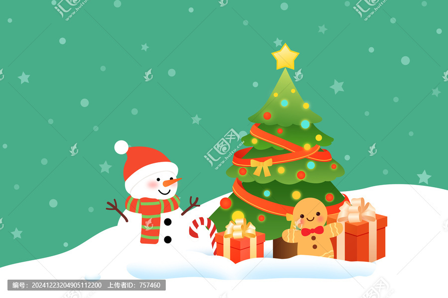 雪人圣誕樹背景插畫