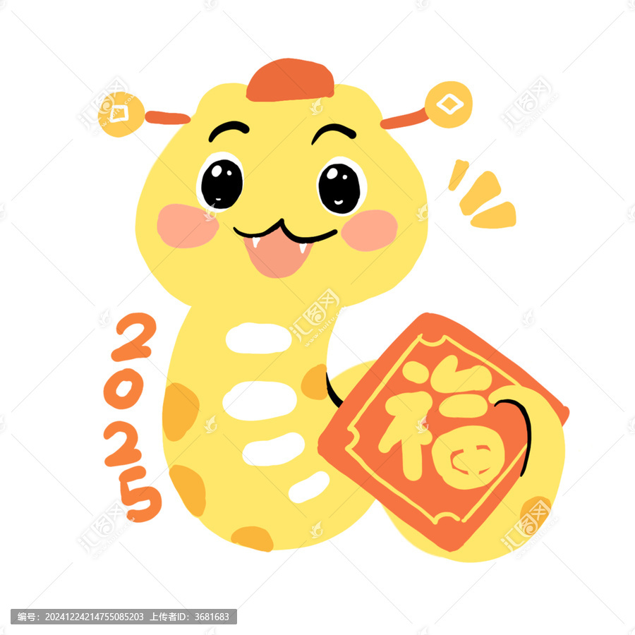 免摳2025新年蛇年春節(jié)生肖財神可愛小蛇