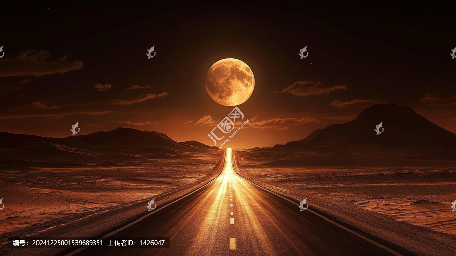 巨型月亮下的夜路