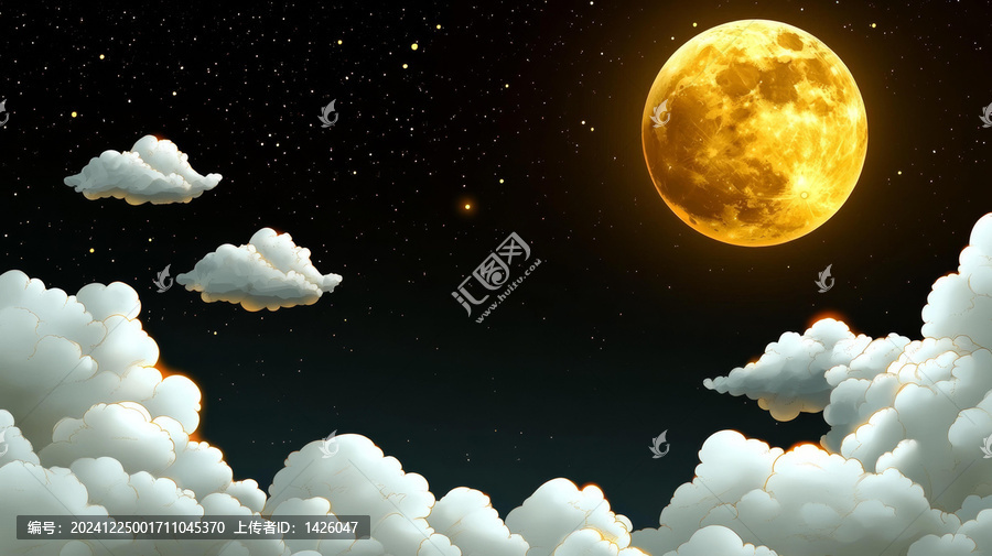 金色月亮下的夢(mèng)幻夜空