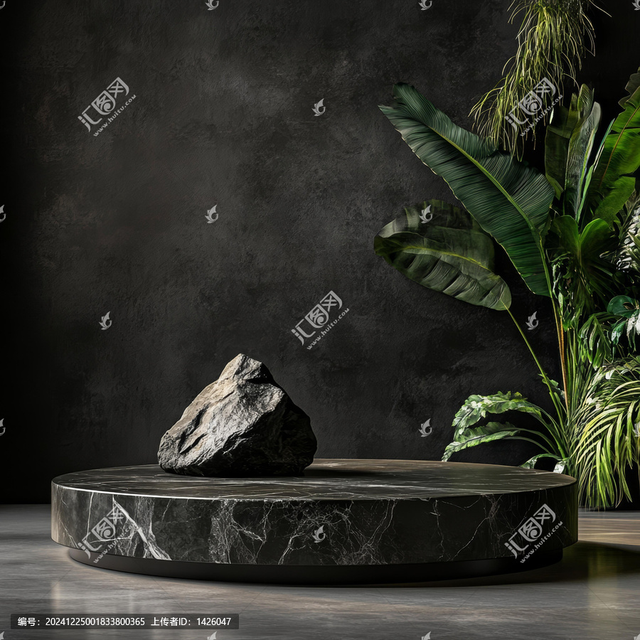 暗色系石頭植物展示臺(tái)擺設(shè)