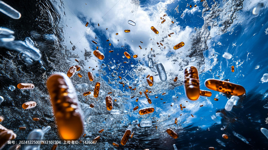 水中飄浮的膠囊天空視角