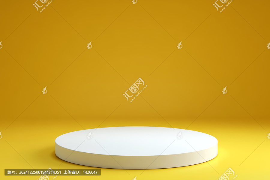 黃色背景上的白色圓形展示臺
