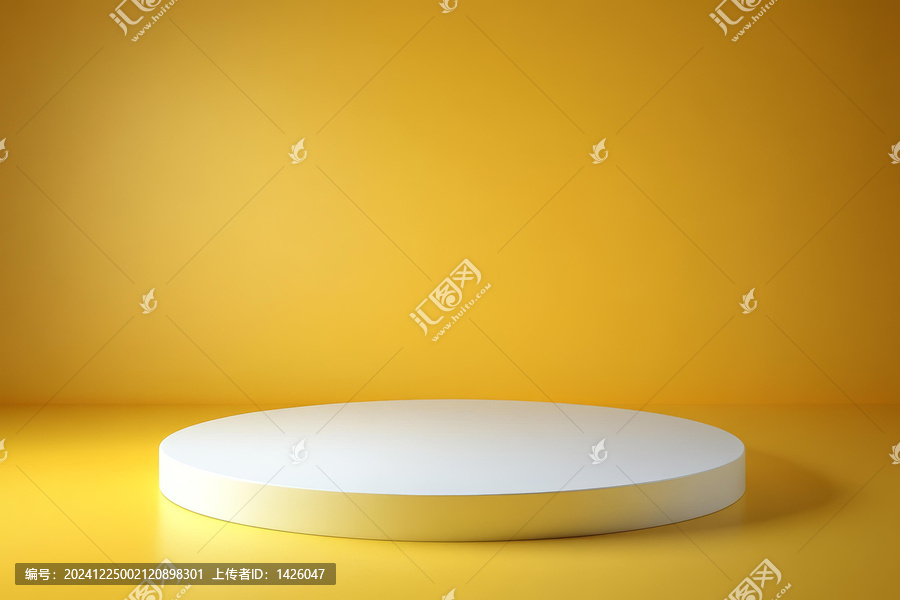 黃色背景上的白色圓形展示臺